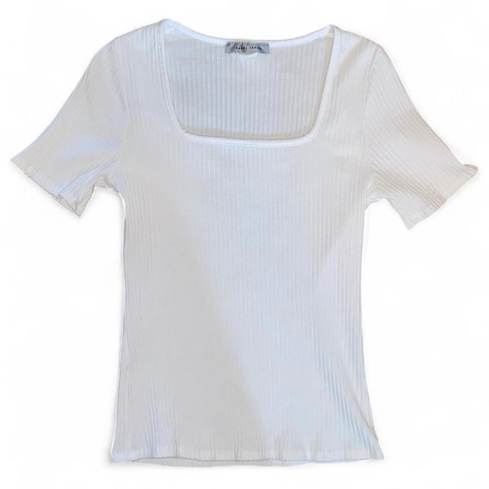 White Ribbed Square Neck Top
